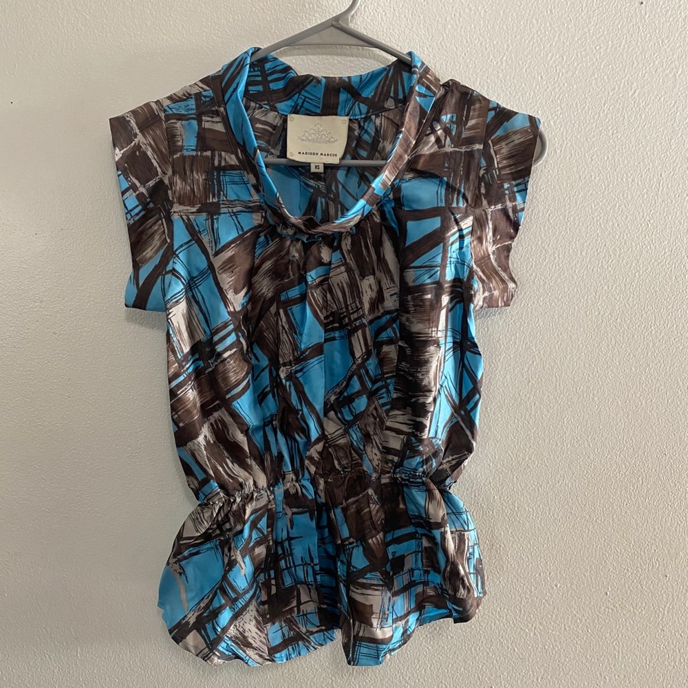 Madison Marcus Silk Graphic Print Blouse XS | Designer Top
